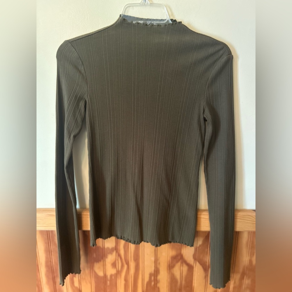 Olive Green Ribbed Long Sleeve Top